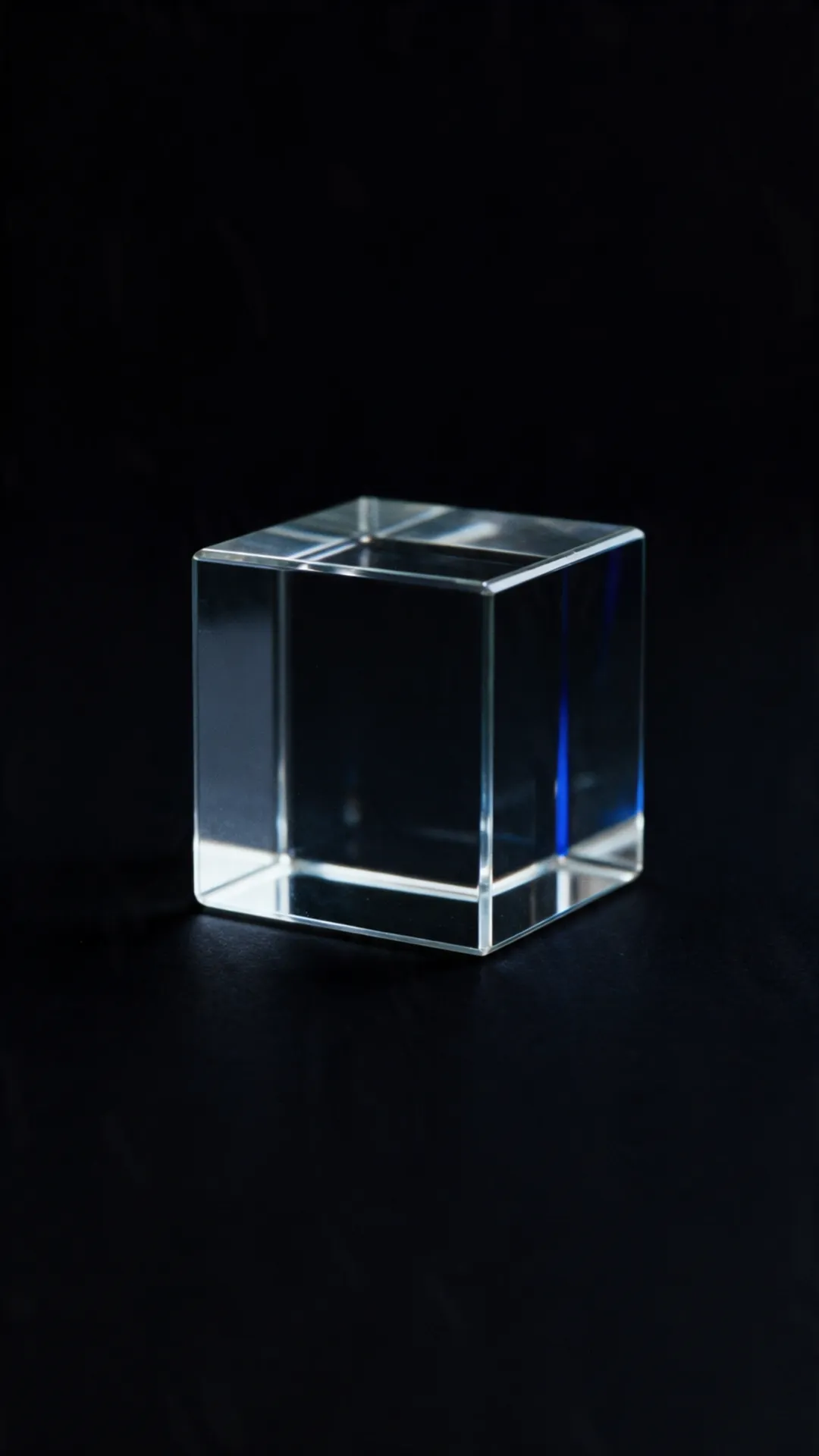 A glass cube with a glowing sphere at its centre